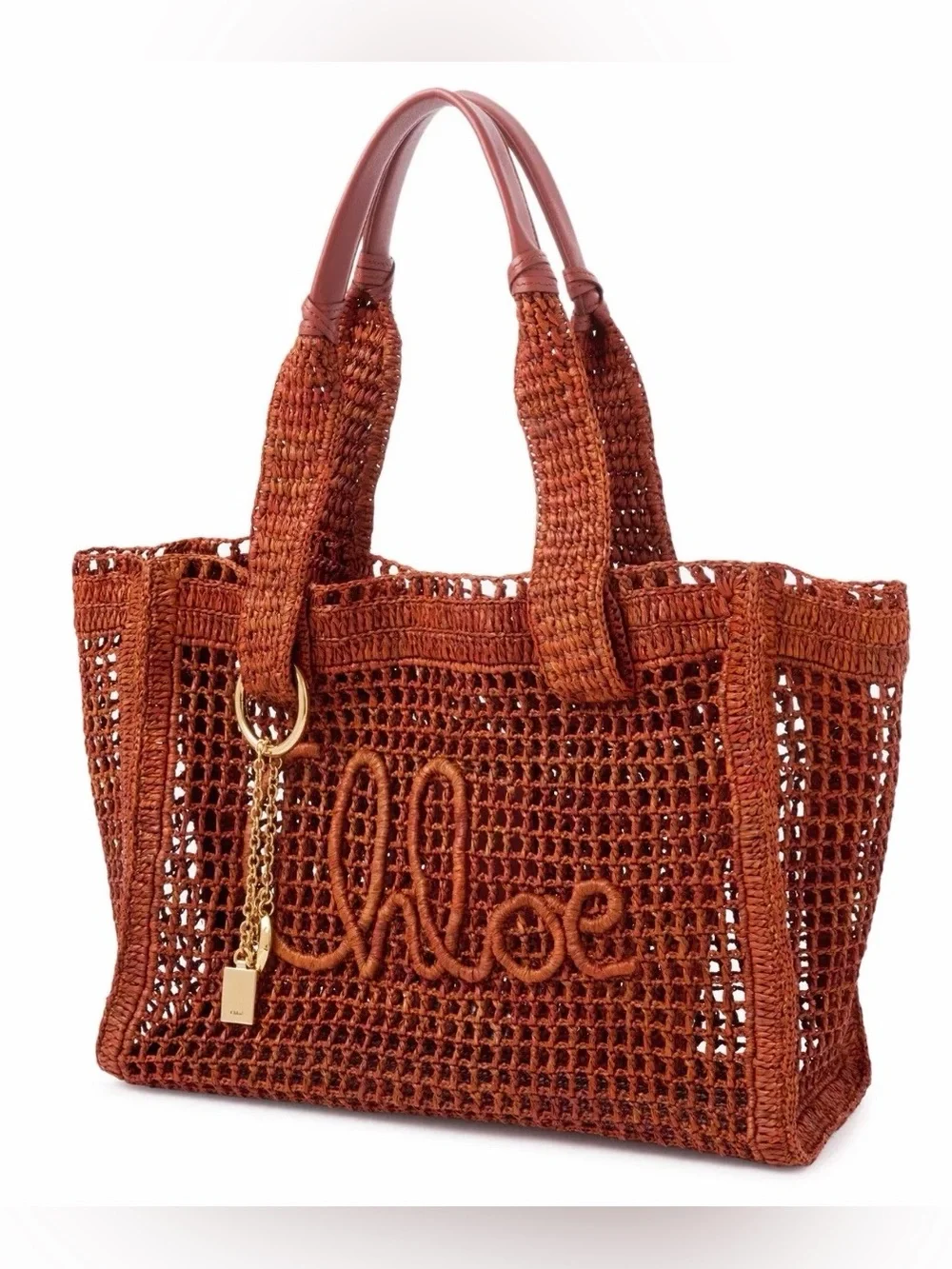 CHLOE Summer Banana logo embroidered raffia crochet tote bag - Picture 4 of 7